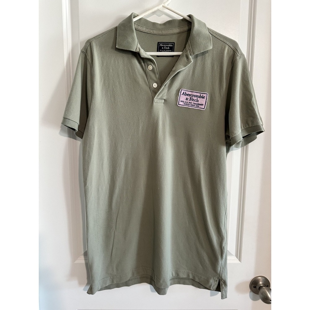 Retro Abercrombie & Fitch Polo Shirt Size L Green Short Sleeves Logo Golf Casual